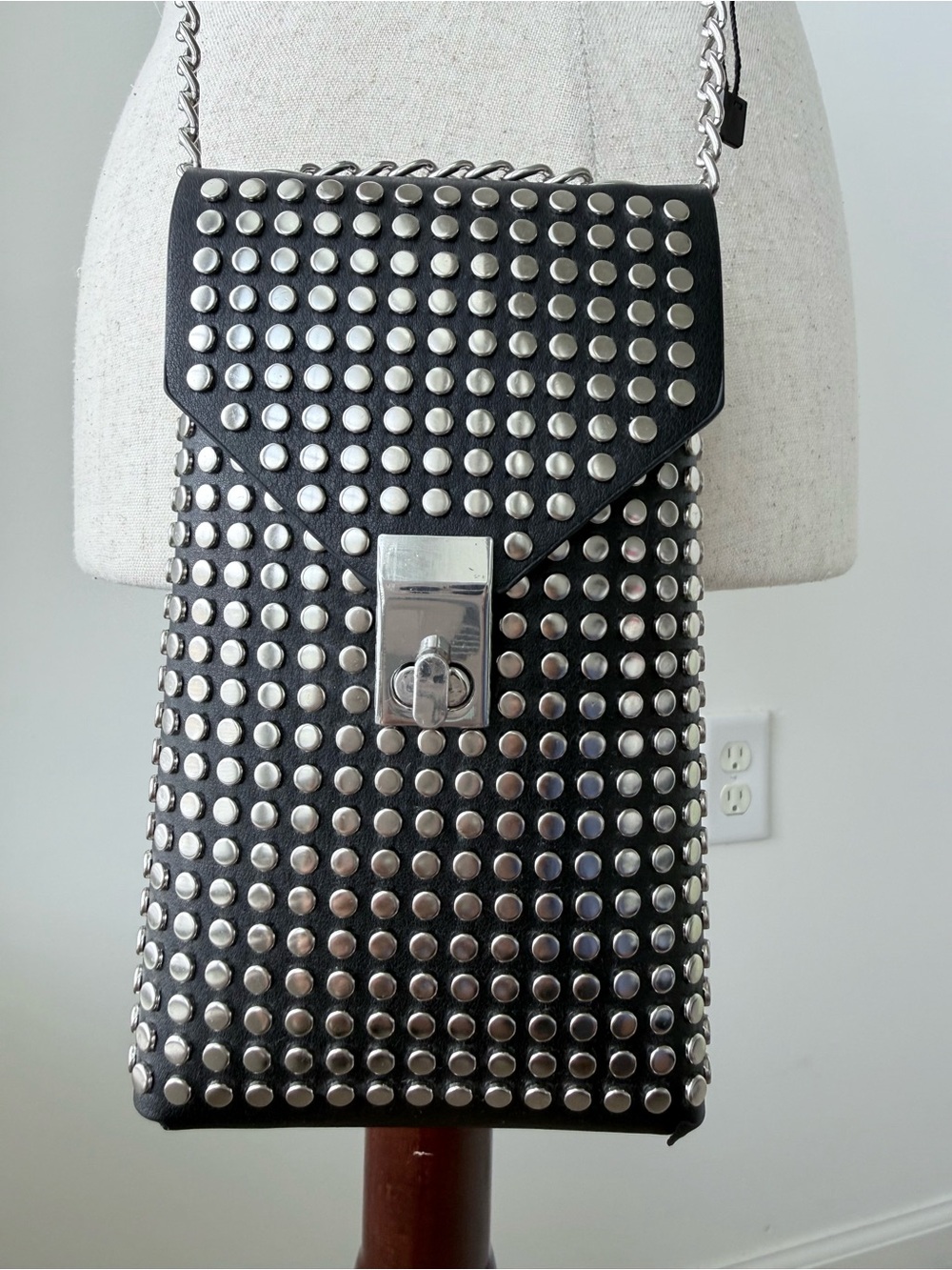 Stradivarius Black Studded Mini Crossbody Bag with Chain - Picture 1 of 13